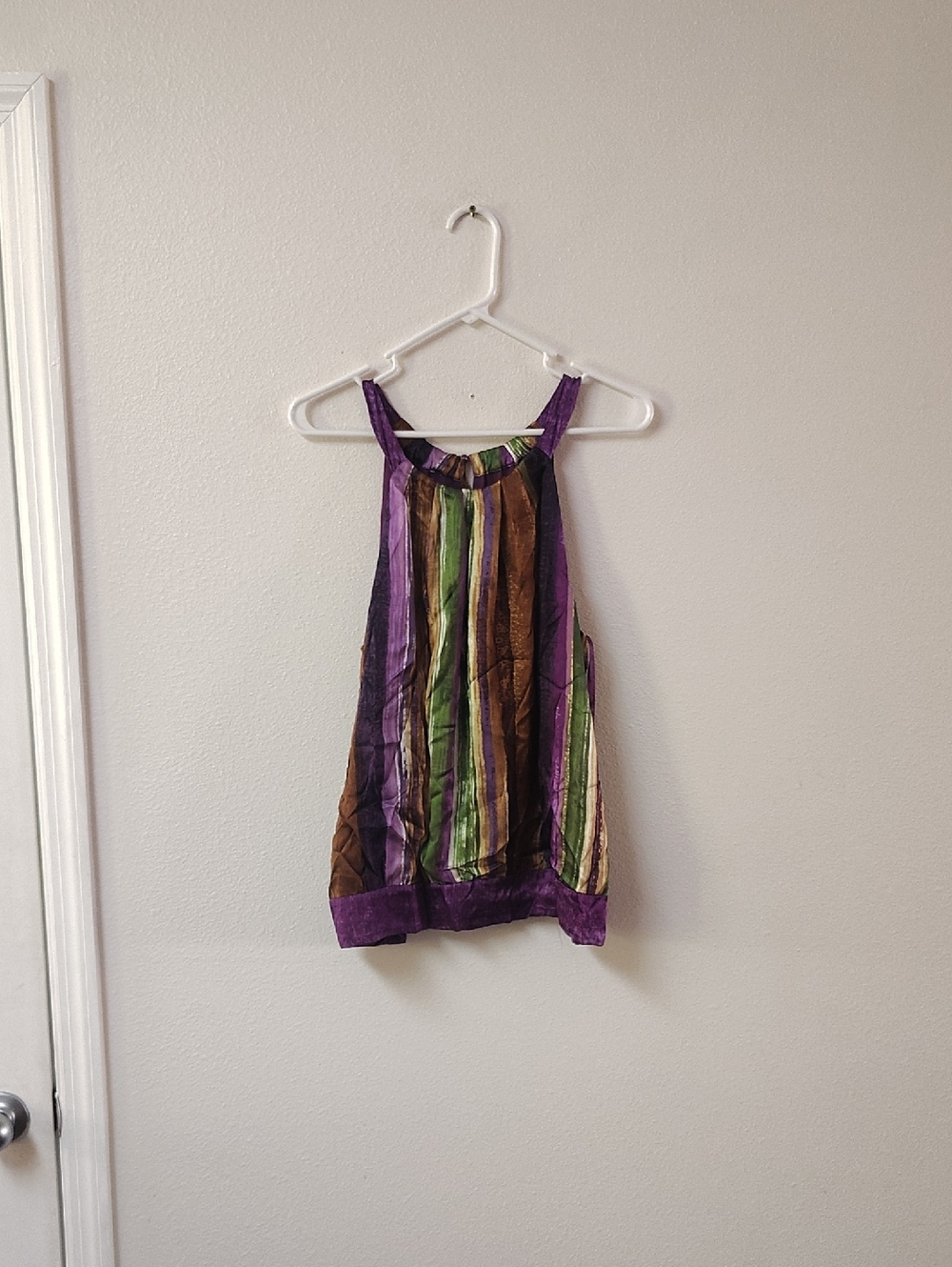 Ann Taylor Womens Purple Green Striped Halter Neck Sleeveless Blouse Large